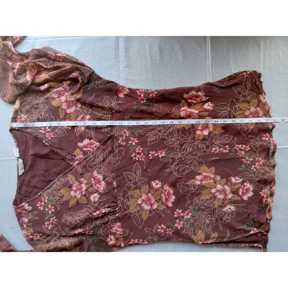 Y2K Silk Floral Babydoll Long Bell Sleeves Blouse XL Fall Fairycore Gypsy Boho - Picture 12 of 13